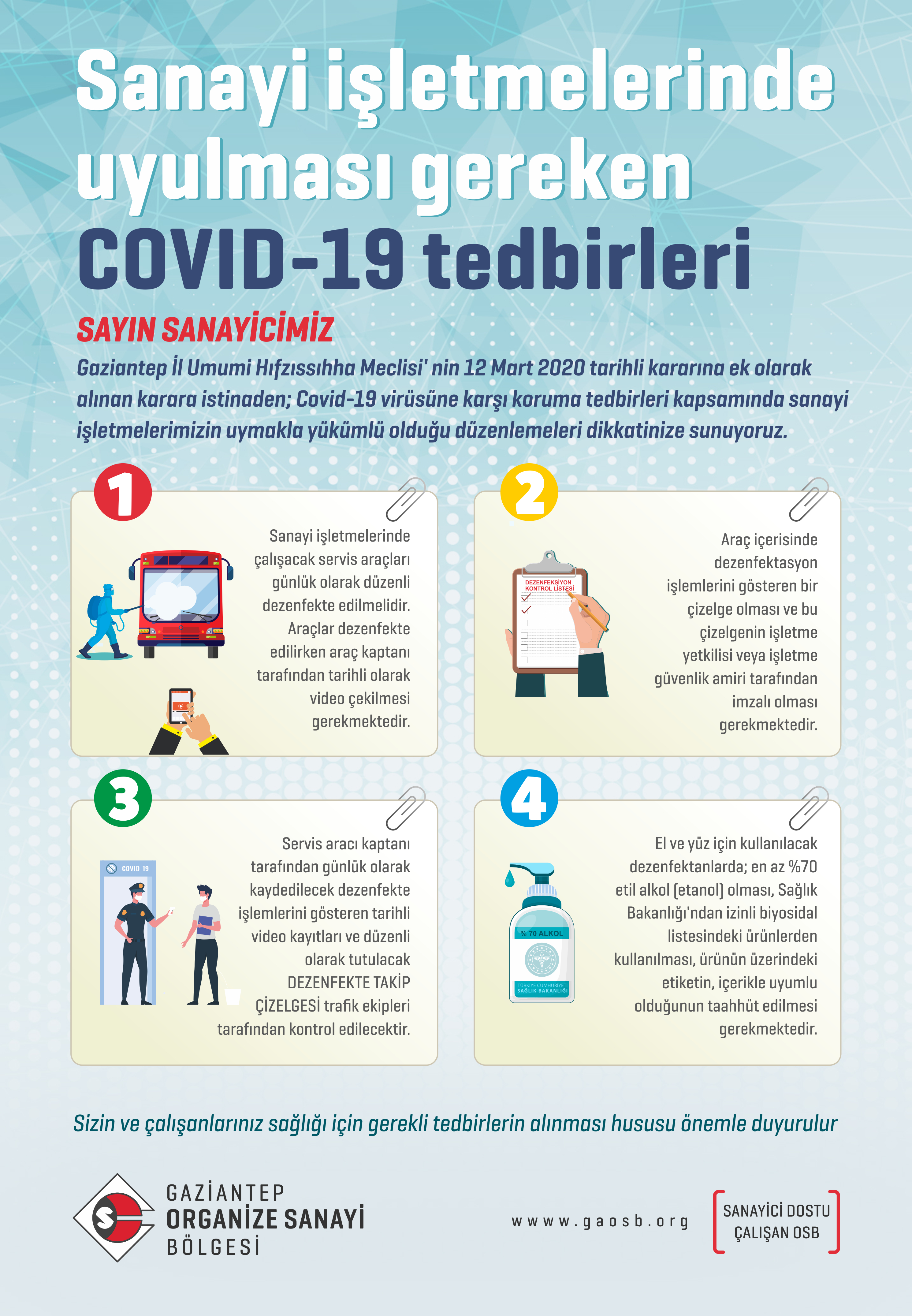 Sanayi işletmelerinde uyulması gereken COVID-19 tedbirleri